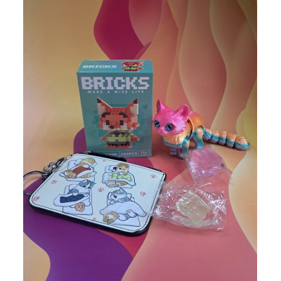 Подарунковий набір для гарного настрою, конструктор, гаманець, 3D котик, сквіш лід