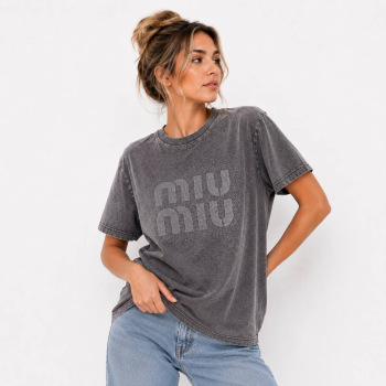 Жіноча футболка Miu Miu з стразами, сіра 
