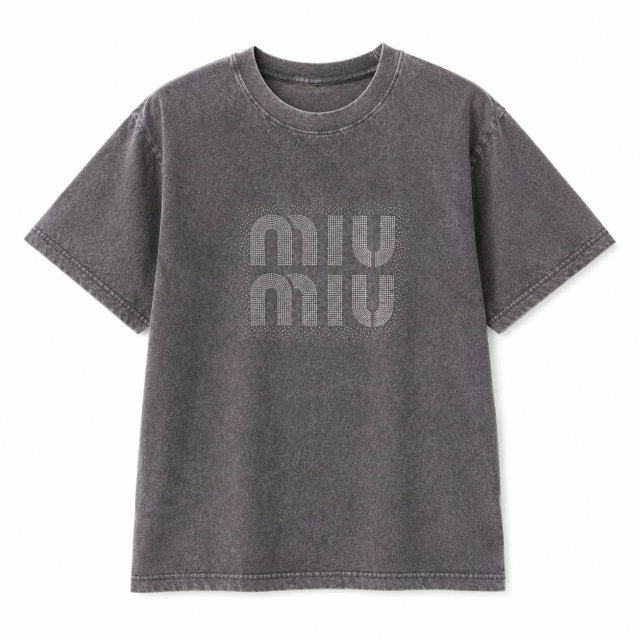 Жіноча футболка Miu Miu з стразами, сіра 